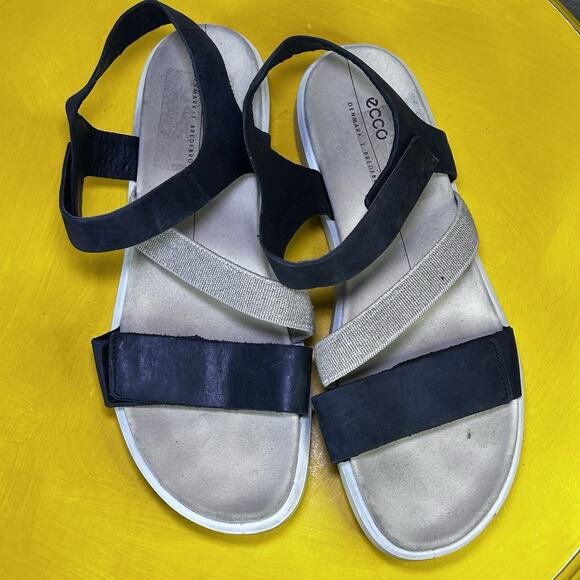 Ecco Flowt 2 Black & Gray Leather Strappy Slip On Comfort Sandals Women’s 10 41 - Picture 7 of 12